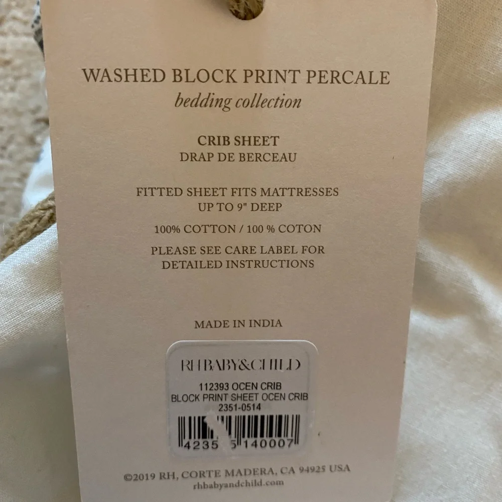 Restoration Hardware Crib Sheet block print percale